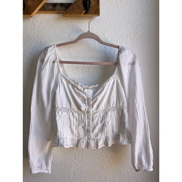 American Eagle White Lace Crochet Victorian Corset Crop Top MD - Picture 3 of 9